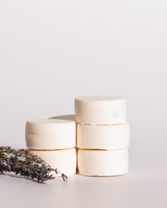 Color & Flame Handmade Nighty Nite-Nite lavender and eucalyptus shower steamers with fresh lavender.